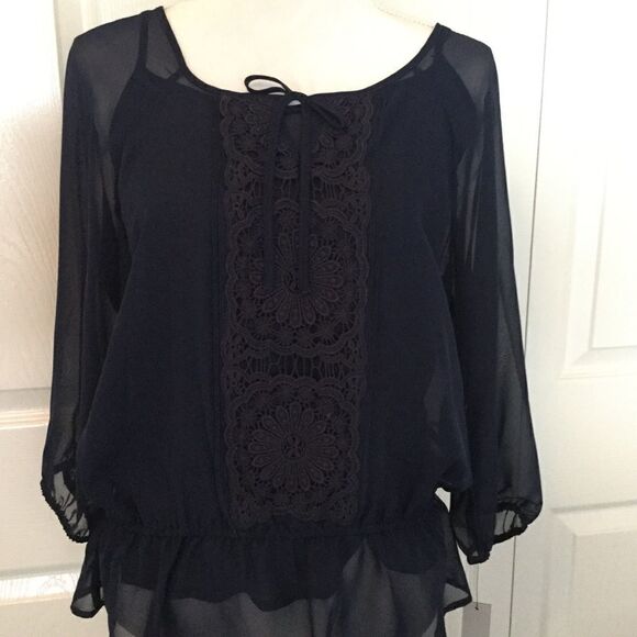 Apt 9 Navy Sheer Blouse Sz Medium - Picture 1 of 4